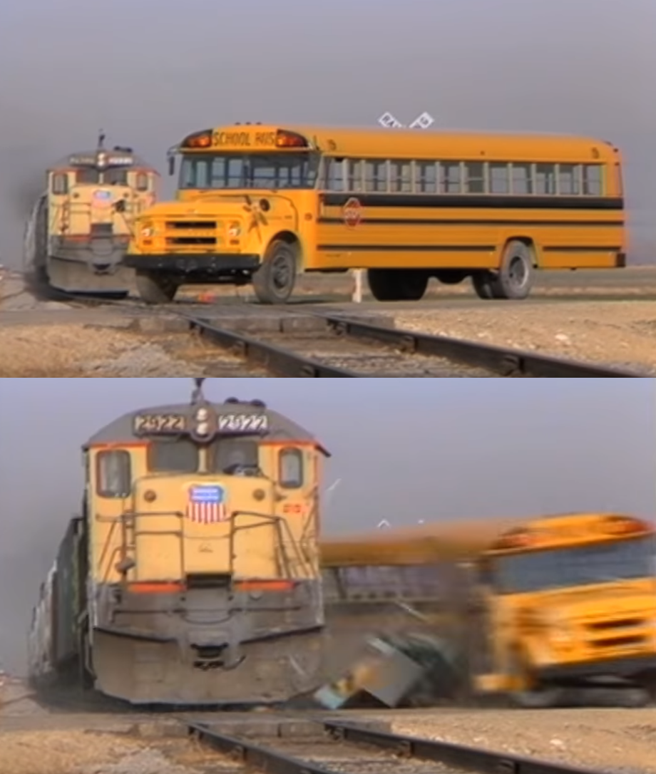 A train hitting a school bus blank meme template